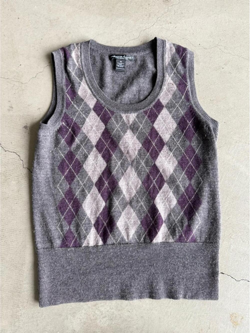 Marina Luna / Merino Wool ArgyleΒ Sweater Vest Β / Gray Purple
